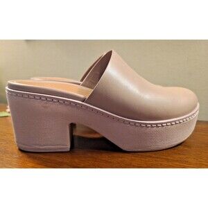 FitFlop Pilar TAN Leather Platform Clog Chunky Heel Mules Womens 7 M EW1-137